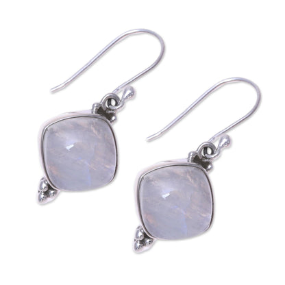 Gleaming Grandeur Rainbow Moonstone Dangle Earrings from India