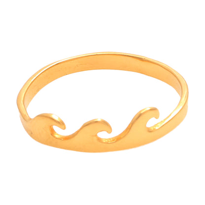 Indonesian Waves Wave Motif Gold Plated Sterling Silver Band Ring from Bali