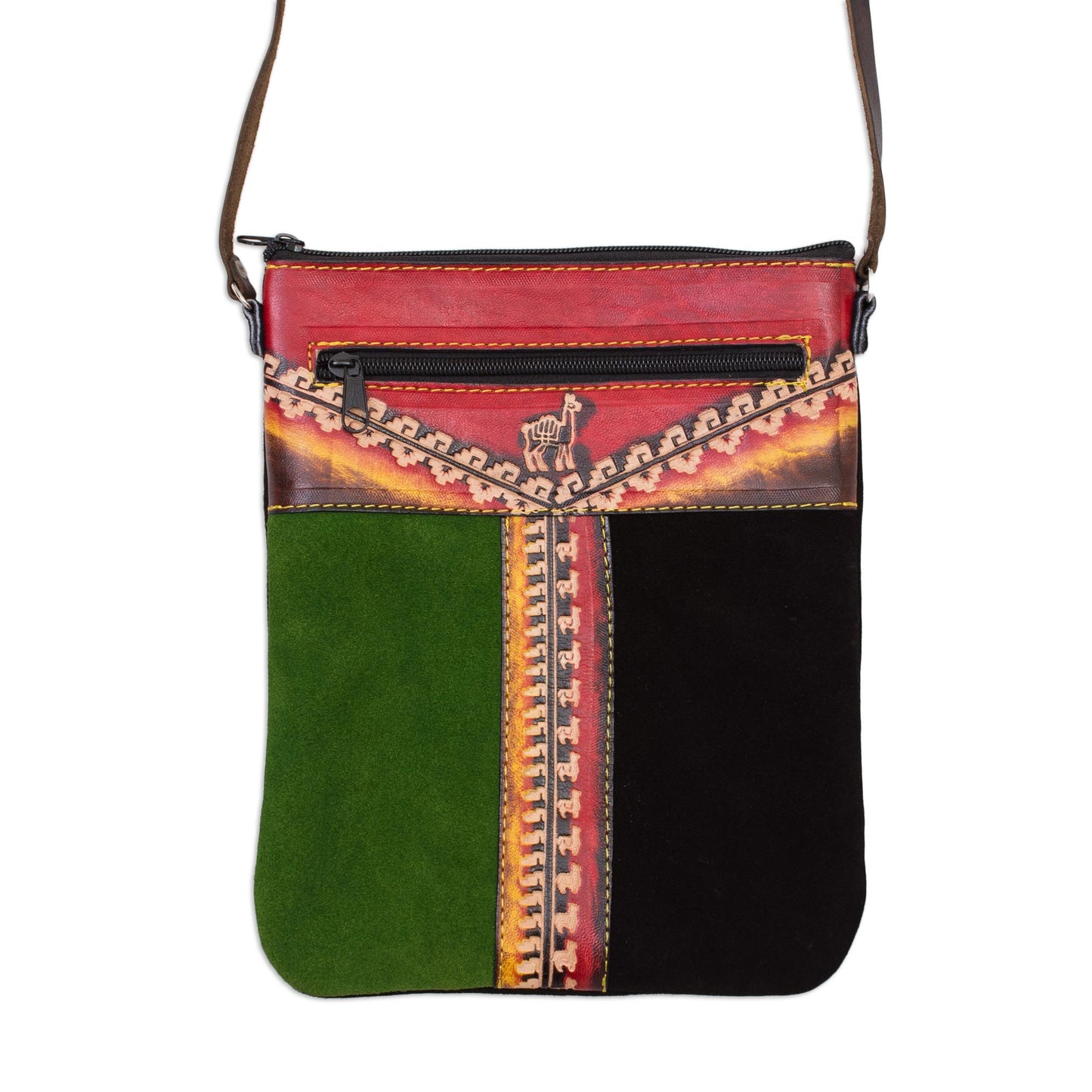 Cusco Traveler Llama-Themed Multicolored Leather Sling from Peru