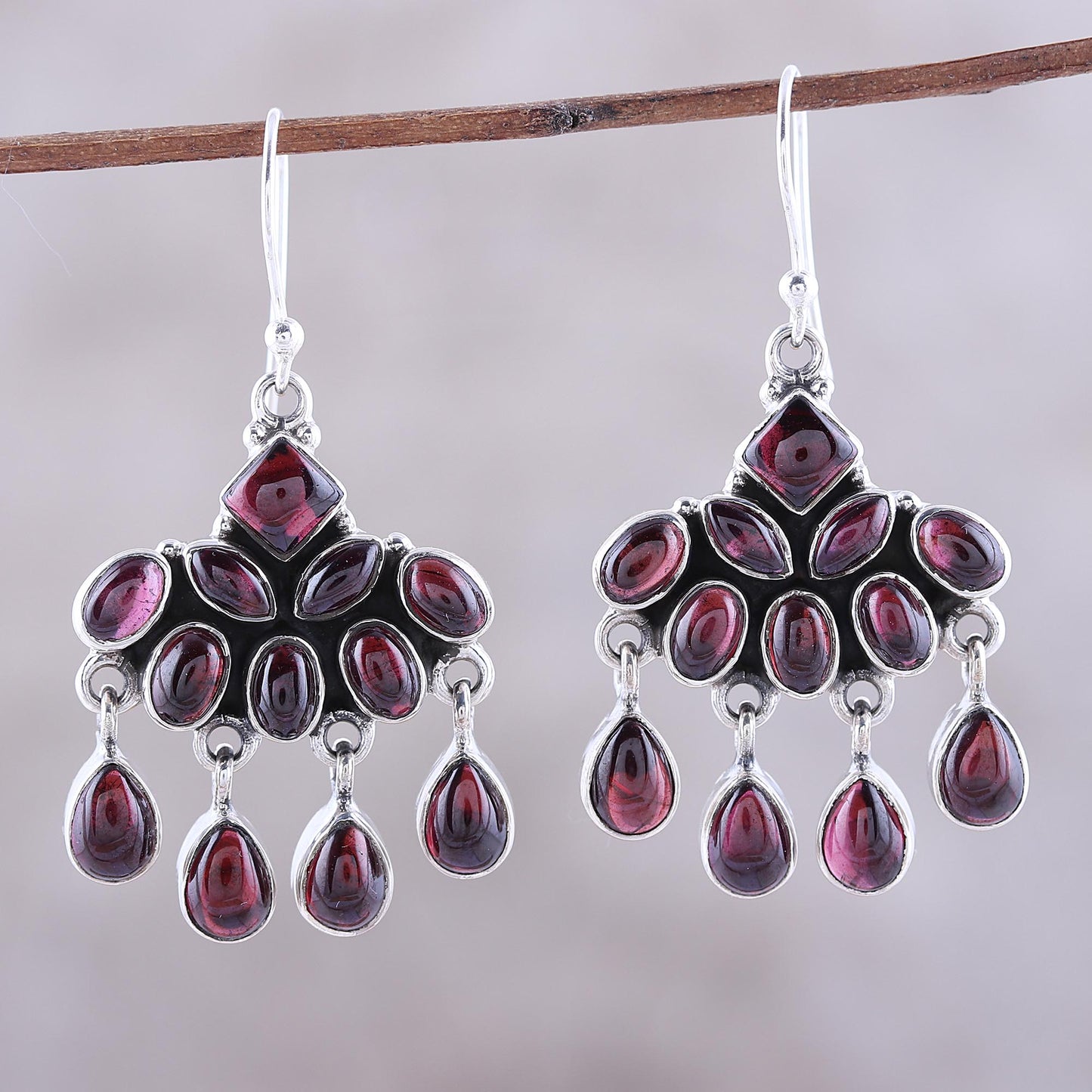 Scarlet Fantasy Garnet Waterfall Earrings from India