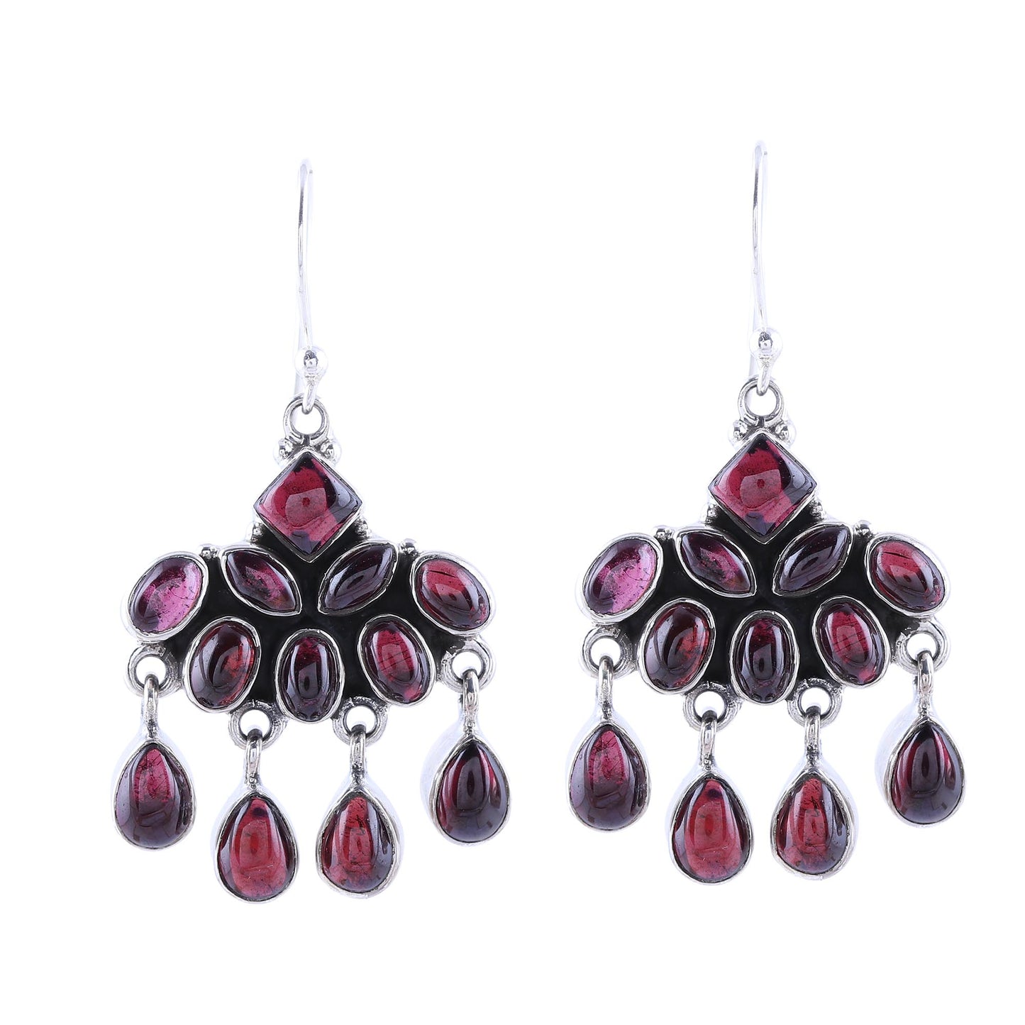 Scarlet Fantasy Garnet Waterfall Earrings from India