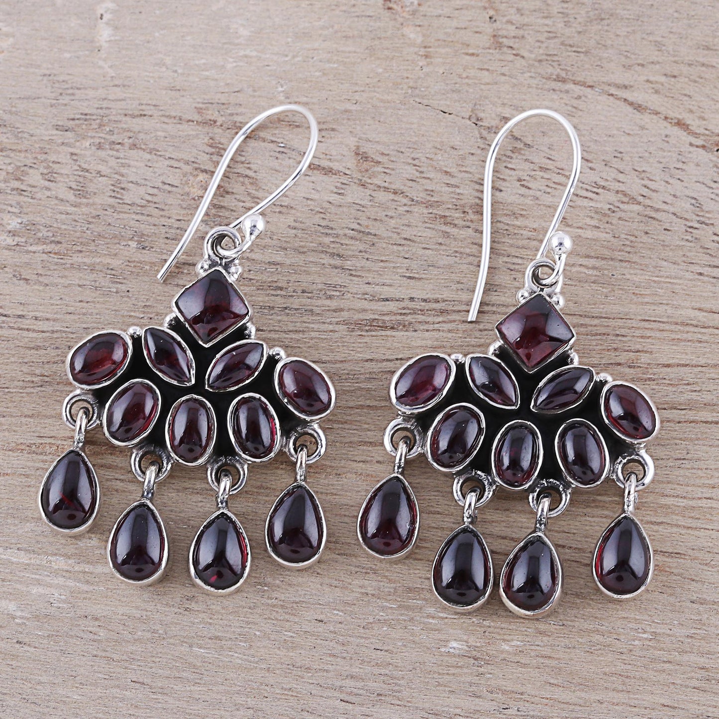 Scarlet Fantasy Garnet Waterfall Earrings from India