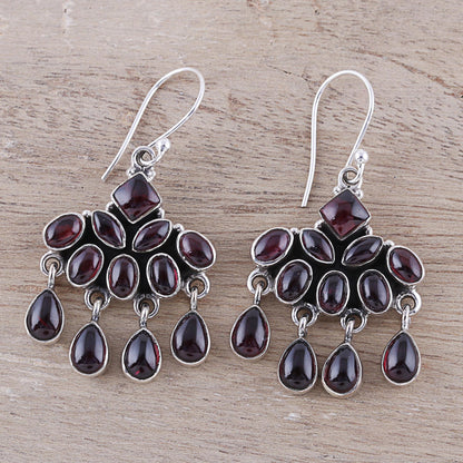 Scarlet Fantasy Garnet Waterfall Earrings from India