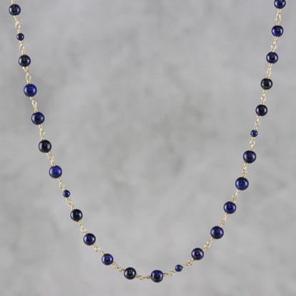 Andaman Sea Blue Lapis Lazuli and Brass Long Beaded Necklace