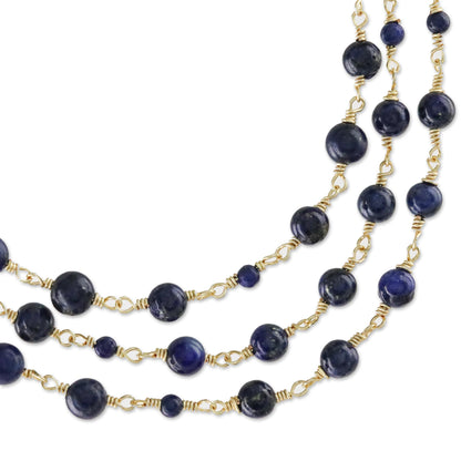 Andaman Sea Blue Lapis Lazuli and Brass Long Beaded Necklace