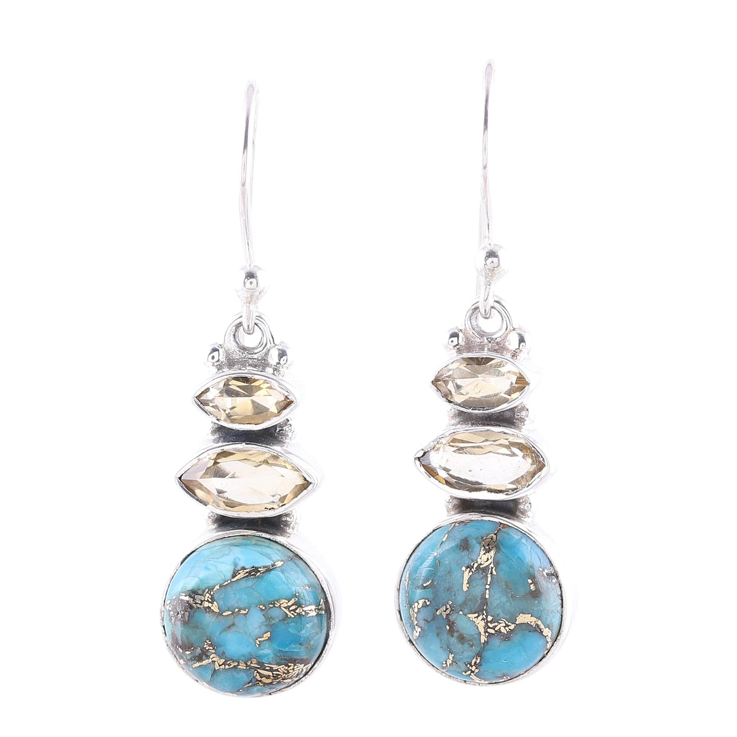 Peaceful Dazzle Citrine and Composite Turquoise Dangle Earrings from India