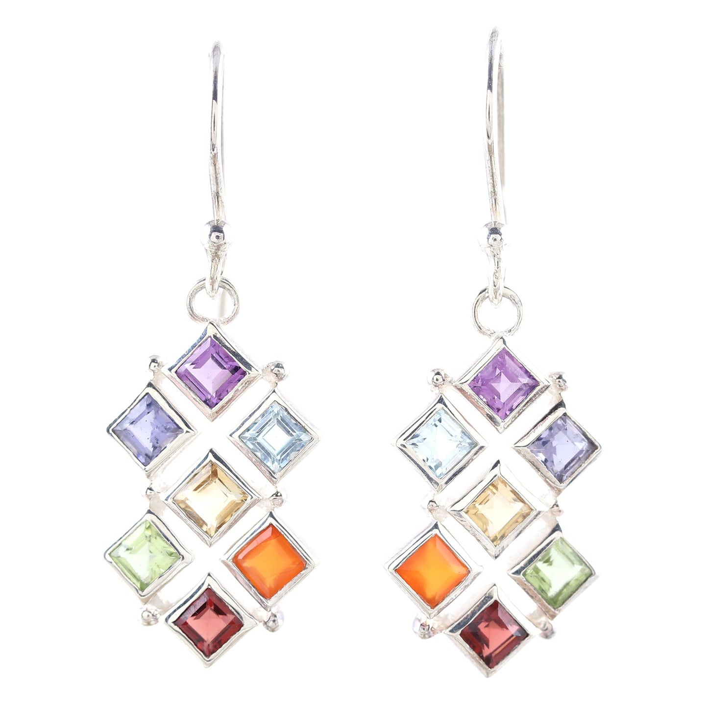 Wellness Multi-Gemstone Chakra Dangle Earrings from India