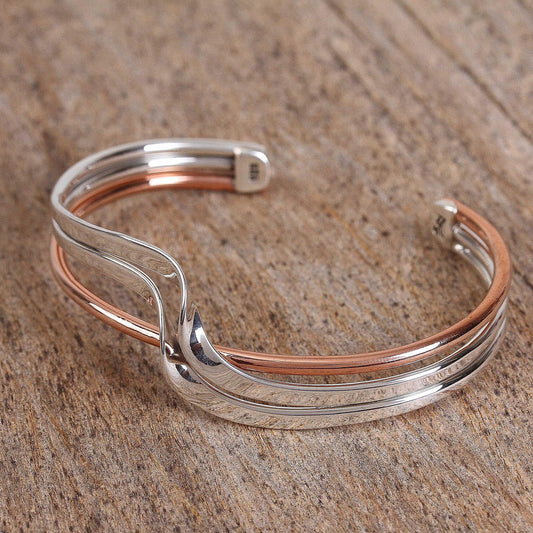 Copper Stream Sterling Silver and Copper Cuff Bracelet from Mexico