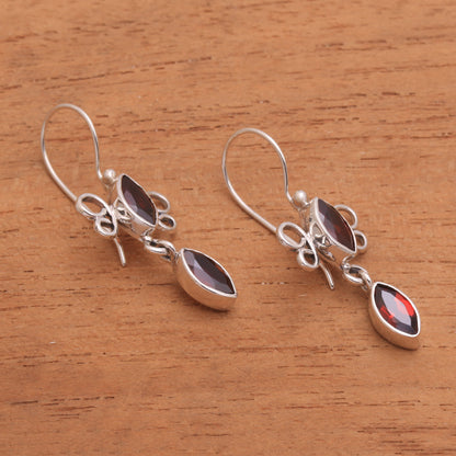 Crimson Rainfall Sterling Silver and Garnet Red Raindrop Dangle Earrings