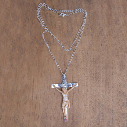 INRI Crucifix Garnet Pendant Necklace