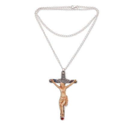 INRI Crucifix Garnet Pendant Necklace