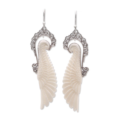 Ready to Fly Sterling Silver and Bone Wing Dangle Earrings from Bali