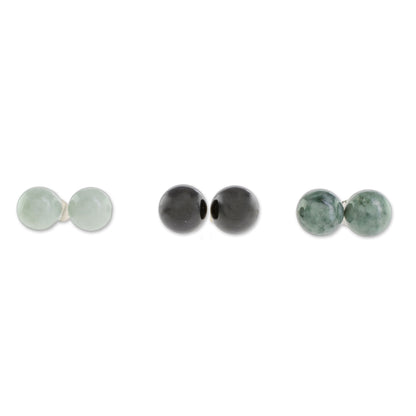 Maya Globes Set of 3 Mayan Jade Stud Earrings from Guatemala