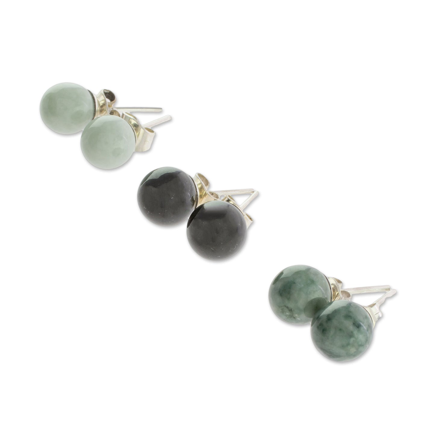 Maya Globes Set of 3 Mayan Jade Stud Earrings from Guatemala