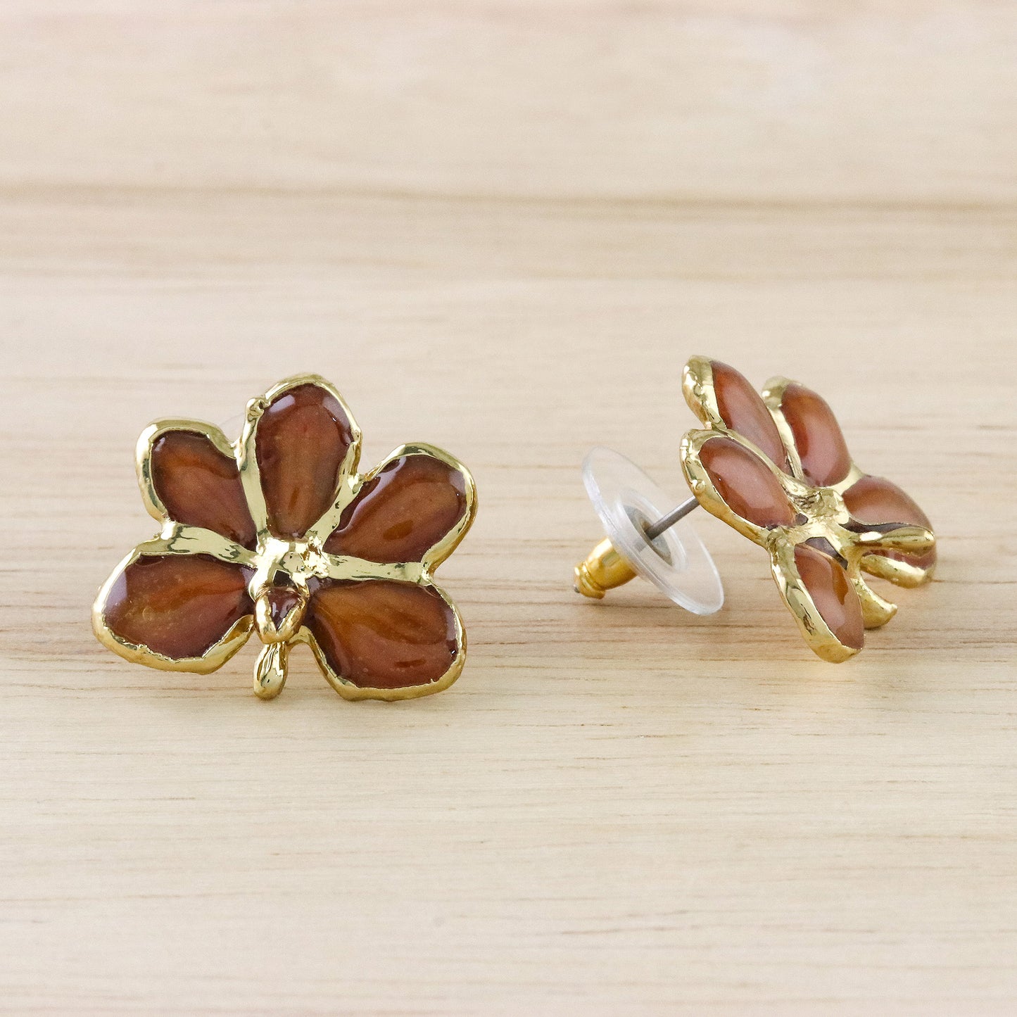 Espresso Radiance Espresso Gold-Plated Natural Orchid Button Post Earrings