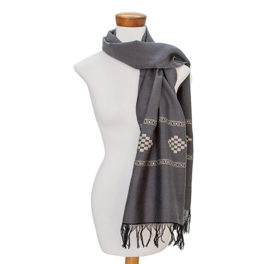 Diamond Diva in Grey Grey Cotton Blend Scarf with Warm White Diamond Motif