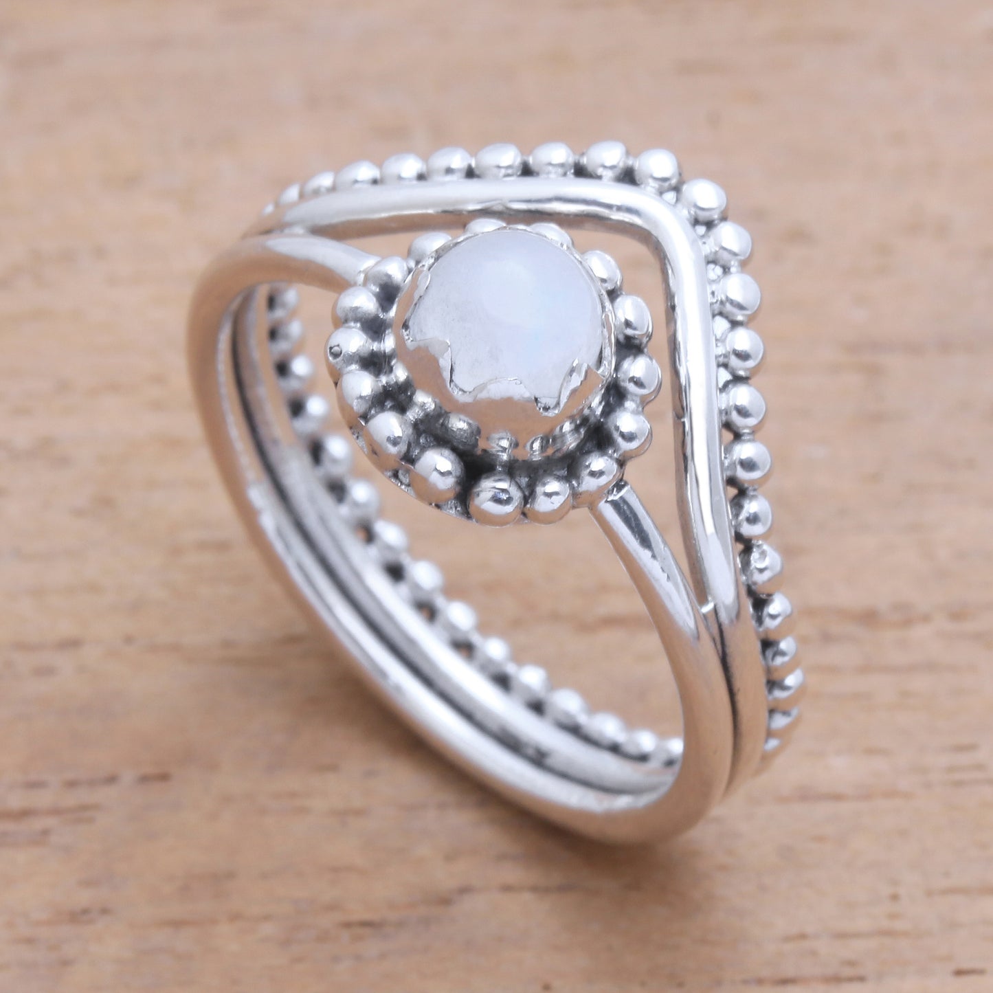 Enshrined Rainbow Moonstone Ring