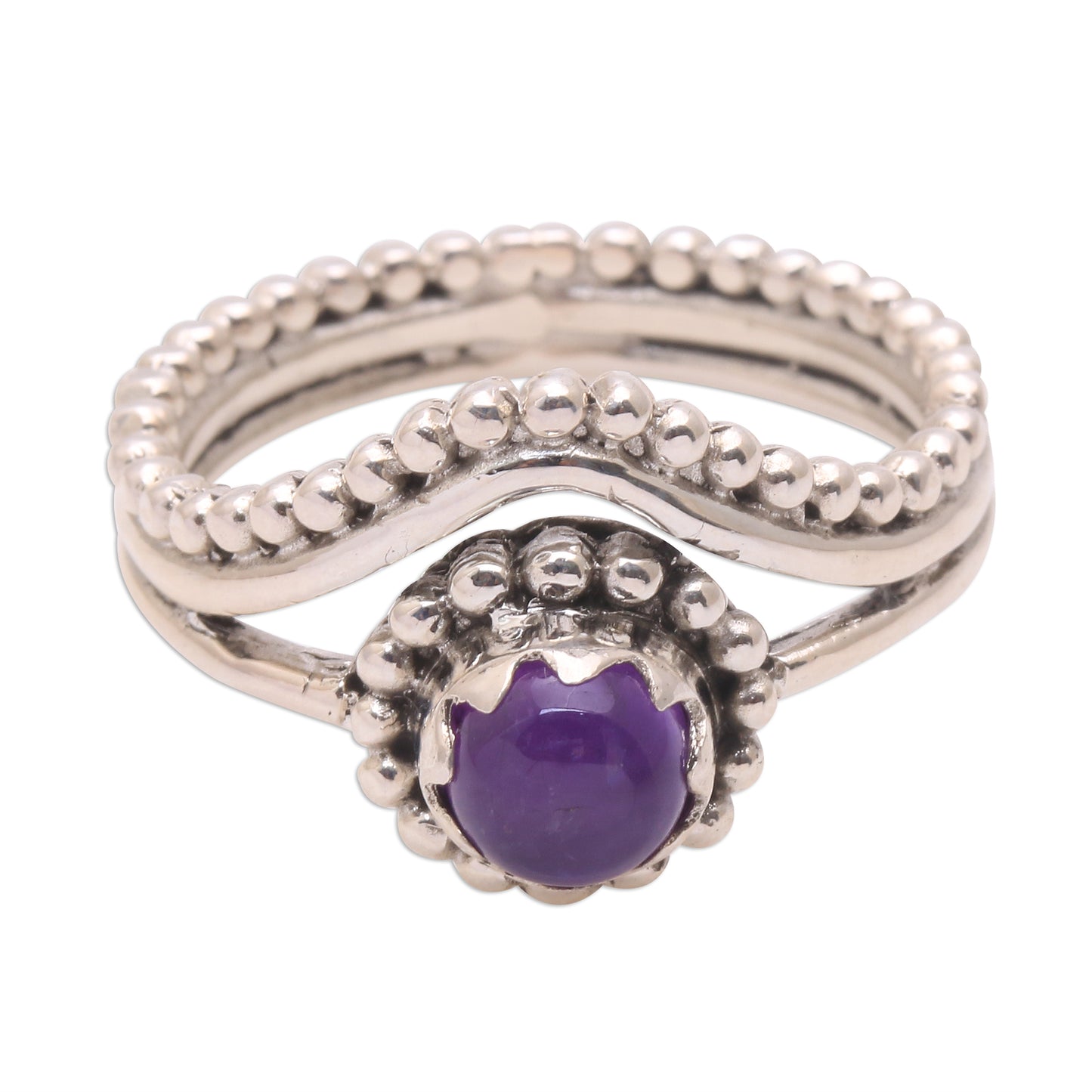 Enshrined Dot Motif Amethyst Cocktail Ring from Bali