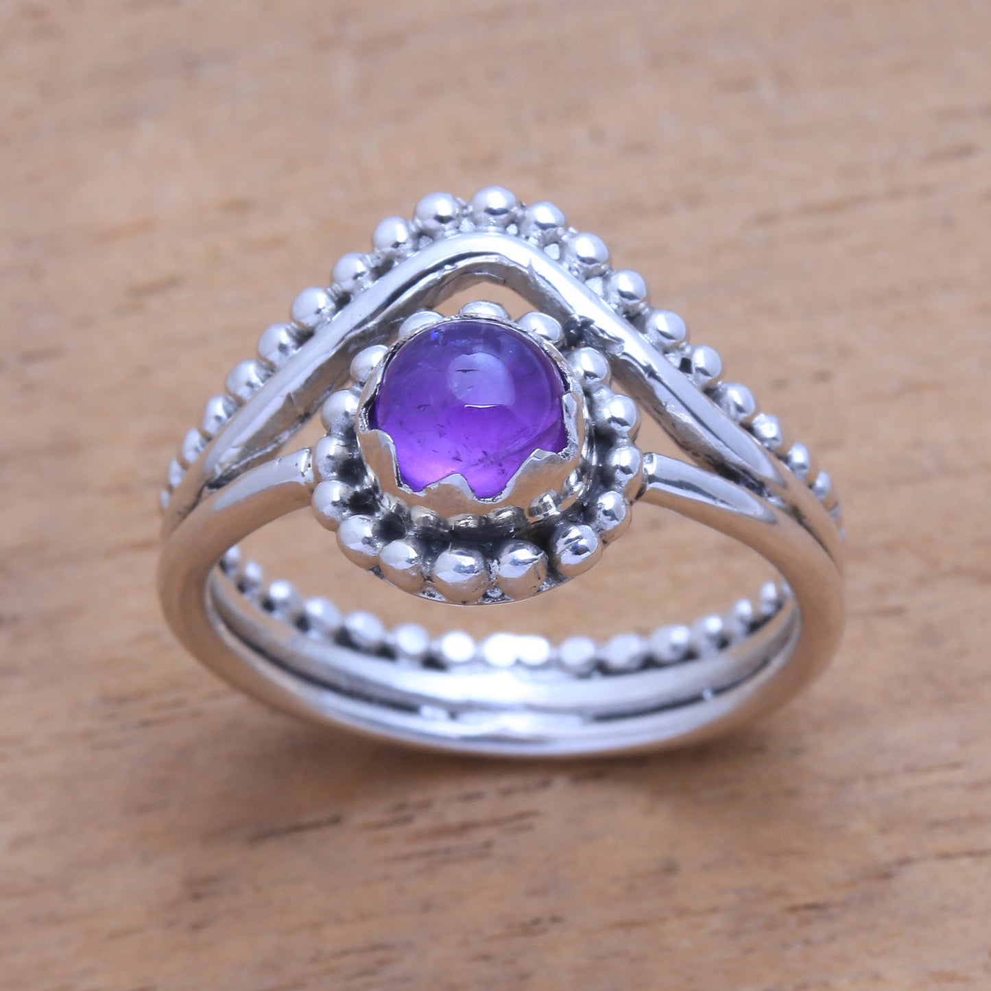 Enshrined Dot Motif Amethyst Cocktail Ring from Bali