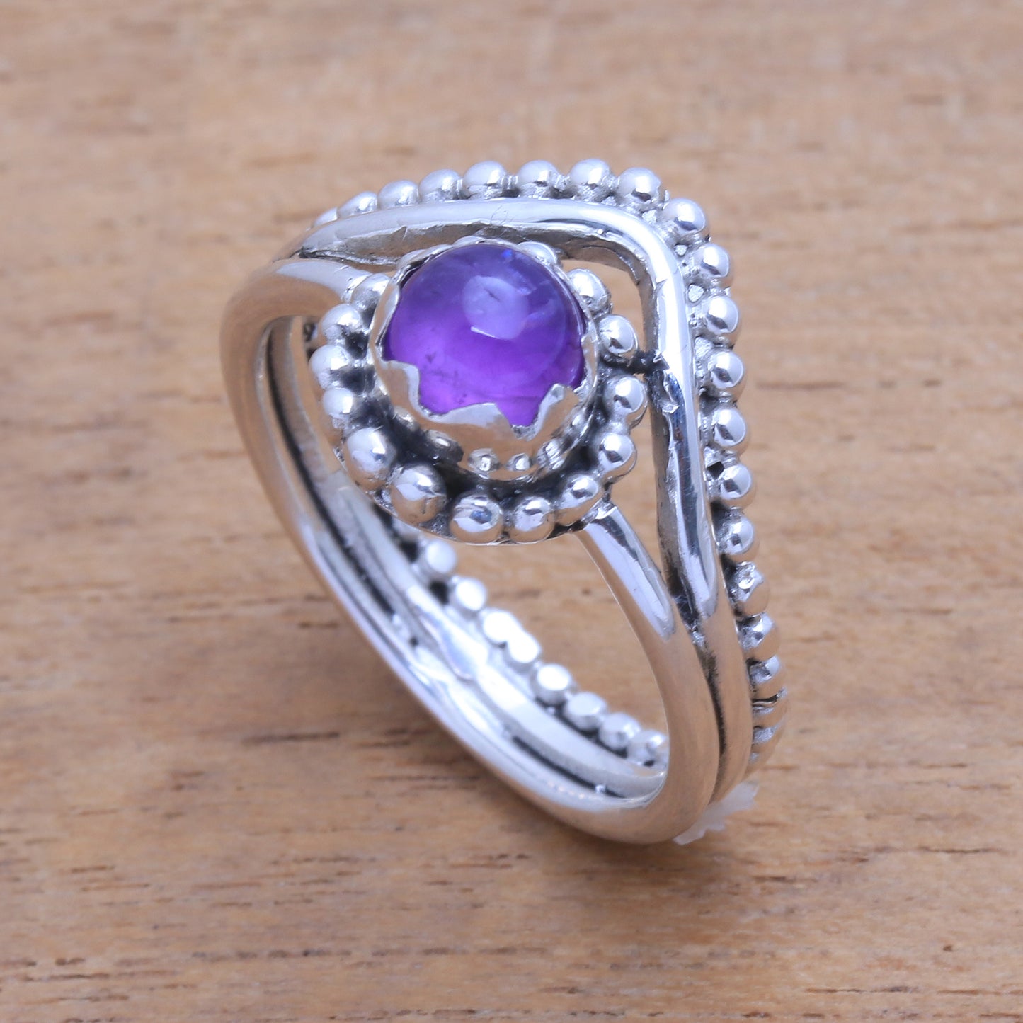 Enshrined Dot Motif Amethyst Cocktail Ring from Bali