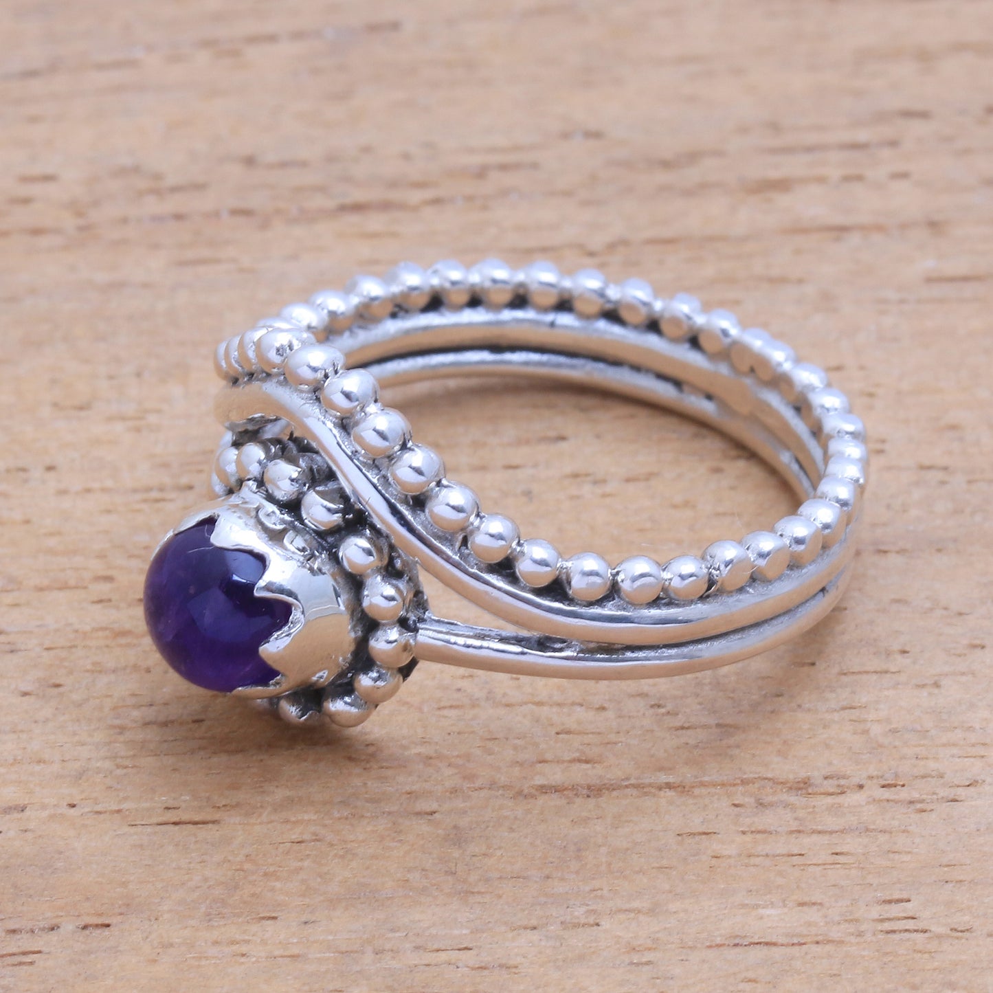 Enshrined Dot Motif Amethyst Cocktail Ring from Bali