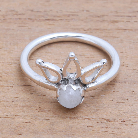 Lotus Crown Crown Motif Moonstone Cocktail Ring from Bali