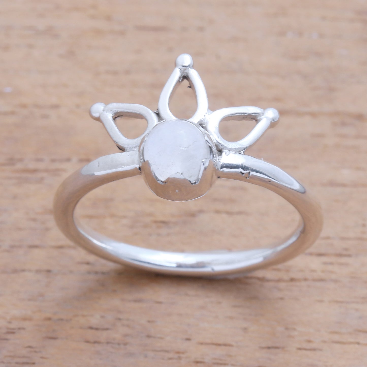 Lotus Crown Crown Motif Moonstone Cocktail Ring from Bali