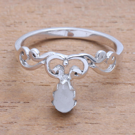 Lovely Vines Spiral Motif Moonstone Band Ring from Bali