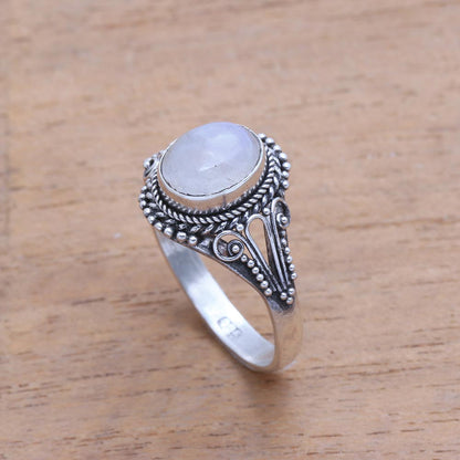 Princess Gem Handmade Rainbow Moonstone Single-Stone Ring from Bali