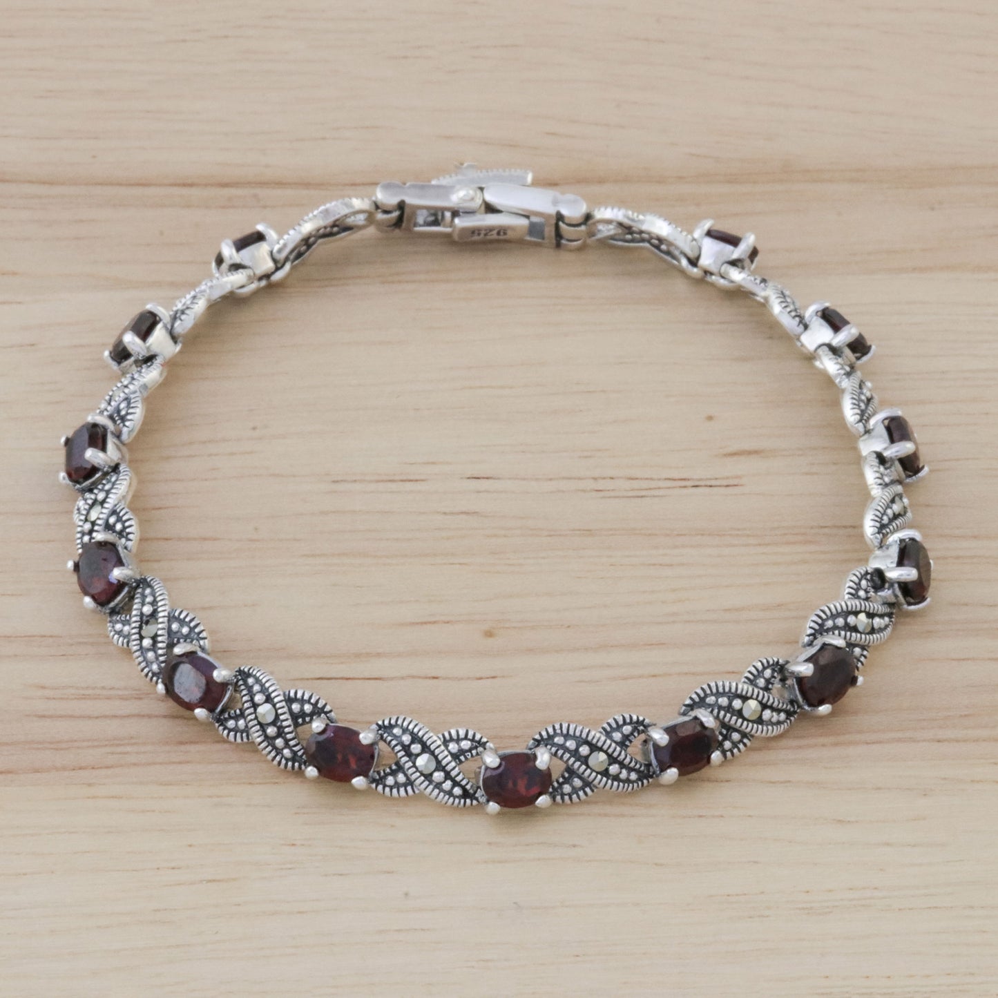 Enchanting Scarlet Garnet Silver Link Bracelet
