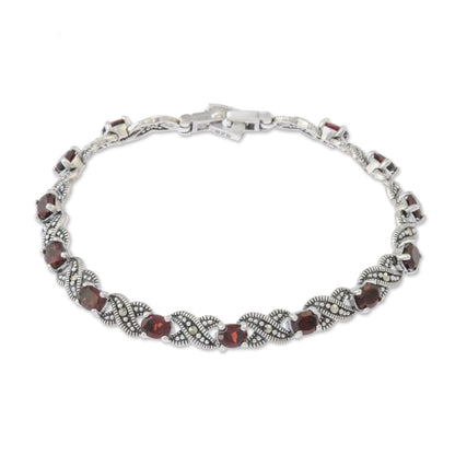 Enchanting Scarlet Garnet Silver Link Bracelet