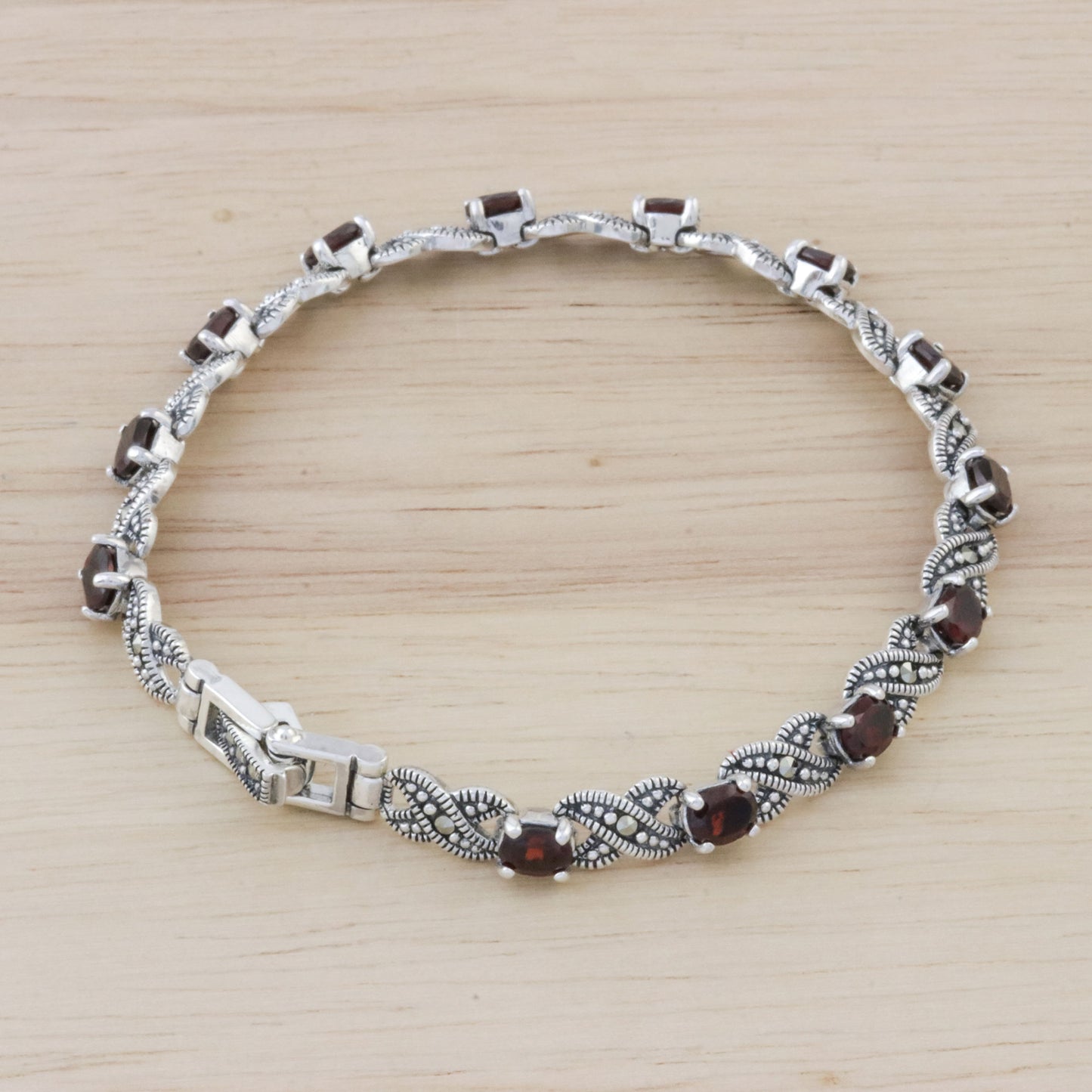Enchanting Scarlet Garnet Silver Link Bracelet