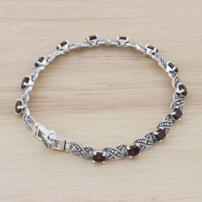 Enchanting Scarlet Garnet Silver Link Bracelet