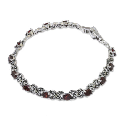 Enchanting Scarlet Garnet Silver Link Bracelet