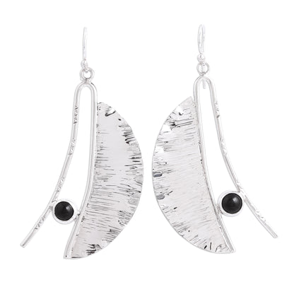 Modern Windy Leaves Modern Taxco Obsidian Dangle Earrings from Mexico