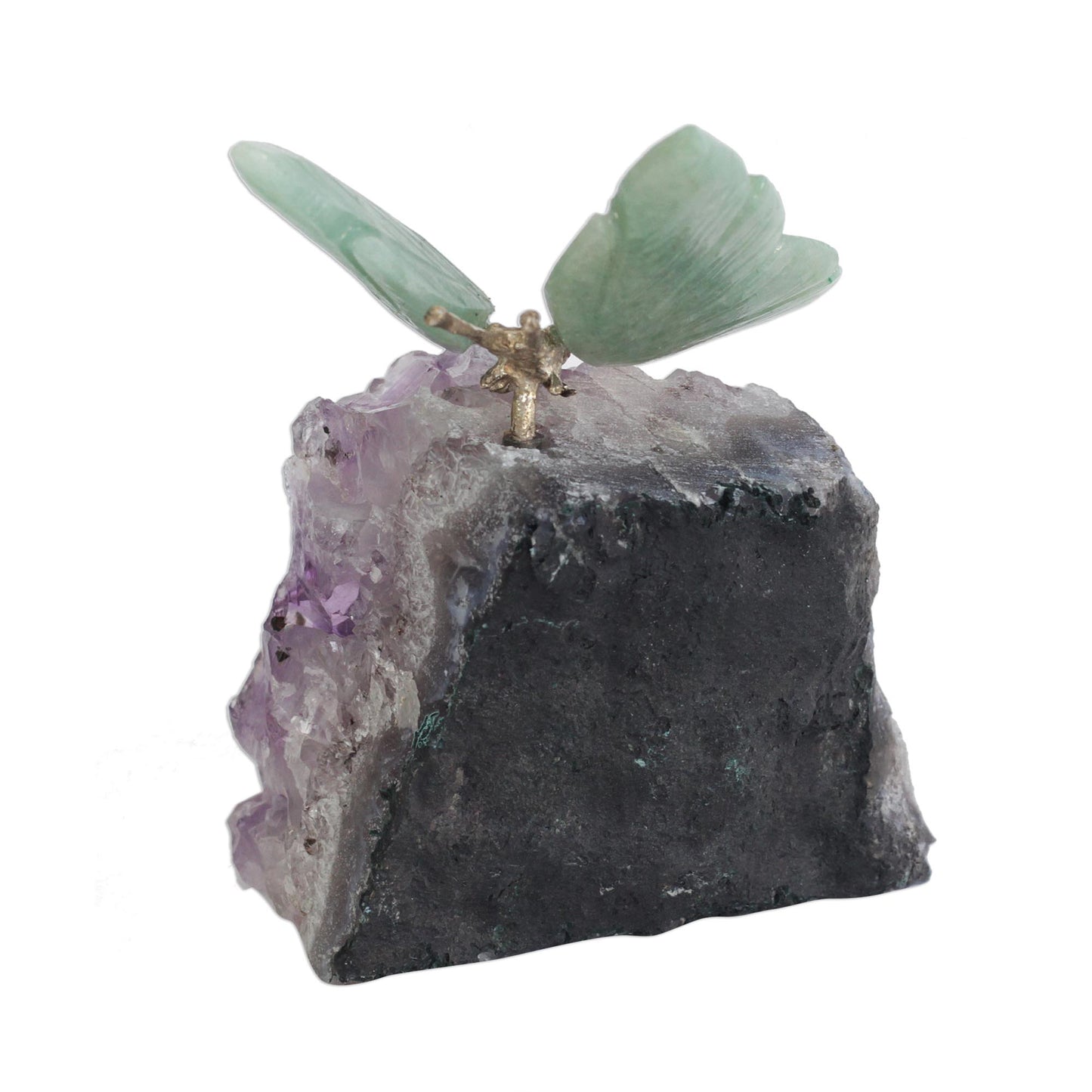 Verdant Wings Quartz and Amethyst Butterfly Gemstone Sculpture from Brazil