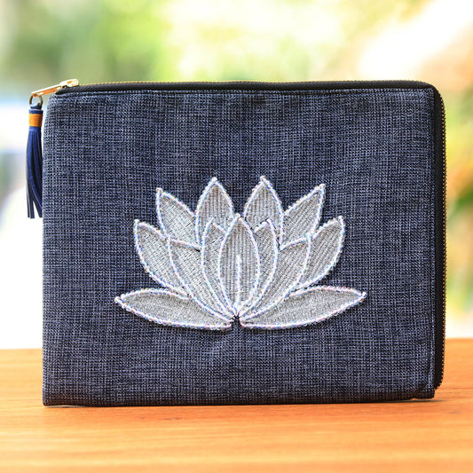 God's Grace in Midnight Floral Embellished Jute Coin Purse in Midnight from Java
