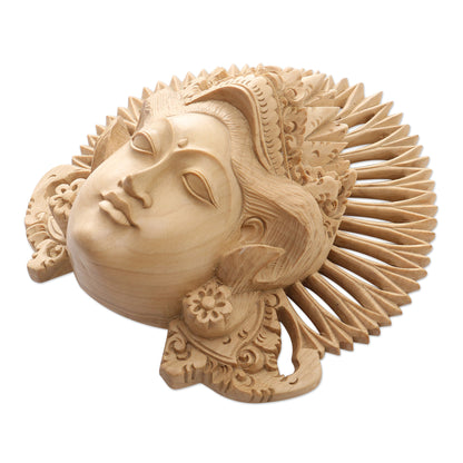 Beautiful Janger Hand-Carved Wood Mask of a Janger Dancer from Indonesia