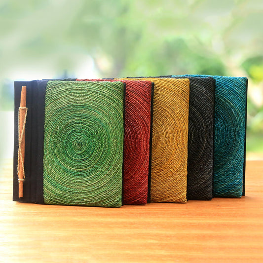Hedge Maze Assorted Color Natural Fiber Journals from Bali (Set of 5)