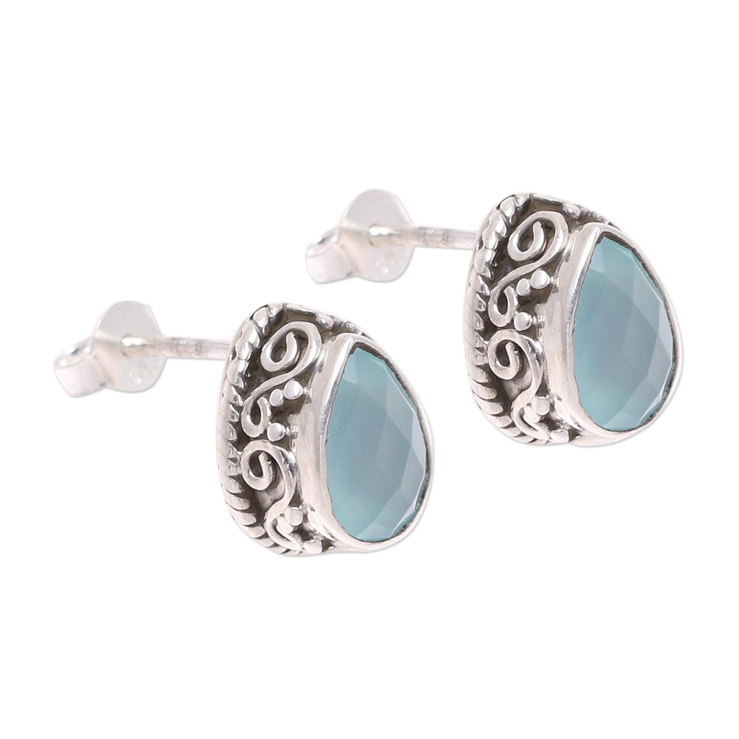 Sky Mist Sky Blue Chalcedony Teardrop Stud Earrings from India