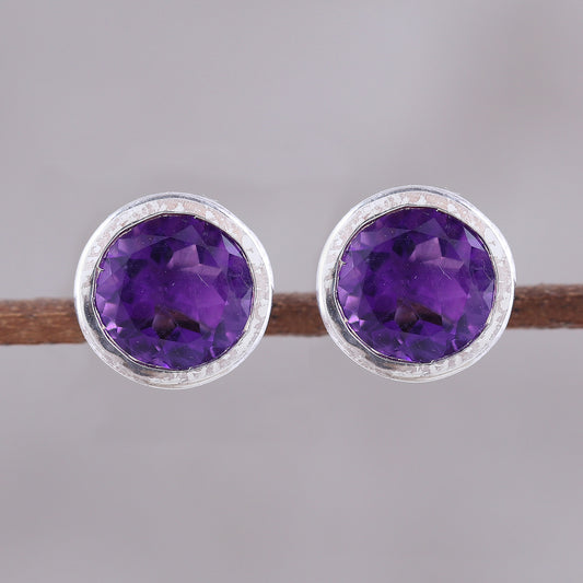 Spark of Life Faceted Amethyst Stud Earrings from India