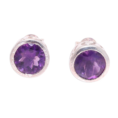 Spark of Life Faceted Amethyst Stud Earrings from India