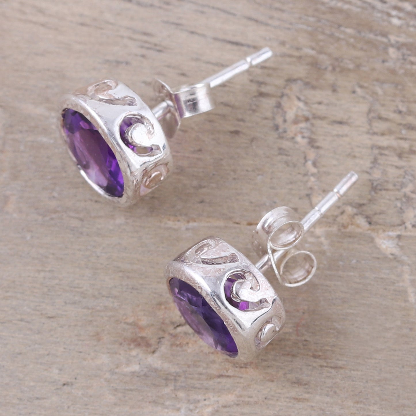 Spark of Life Faceted Amethyst Stud Earrings from India