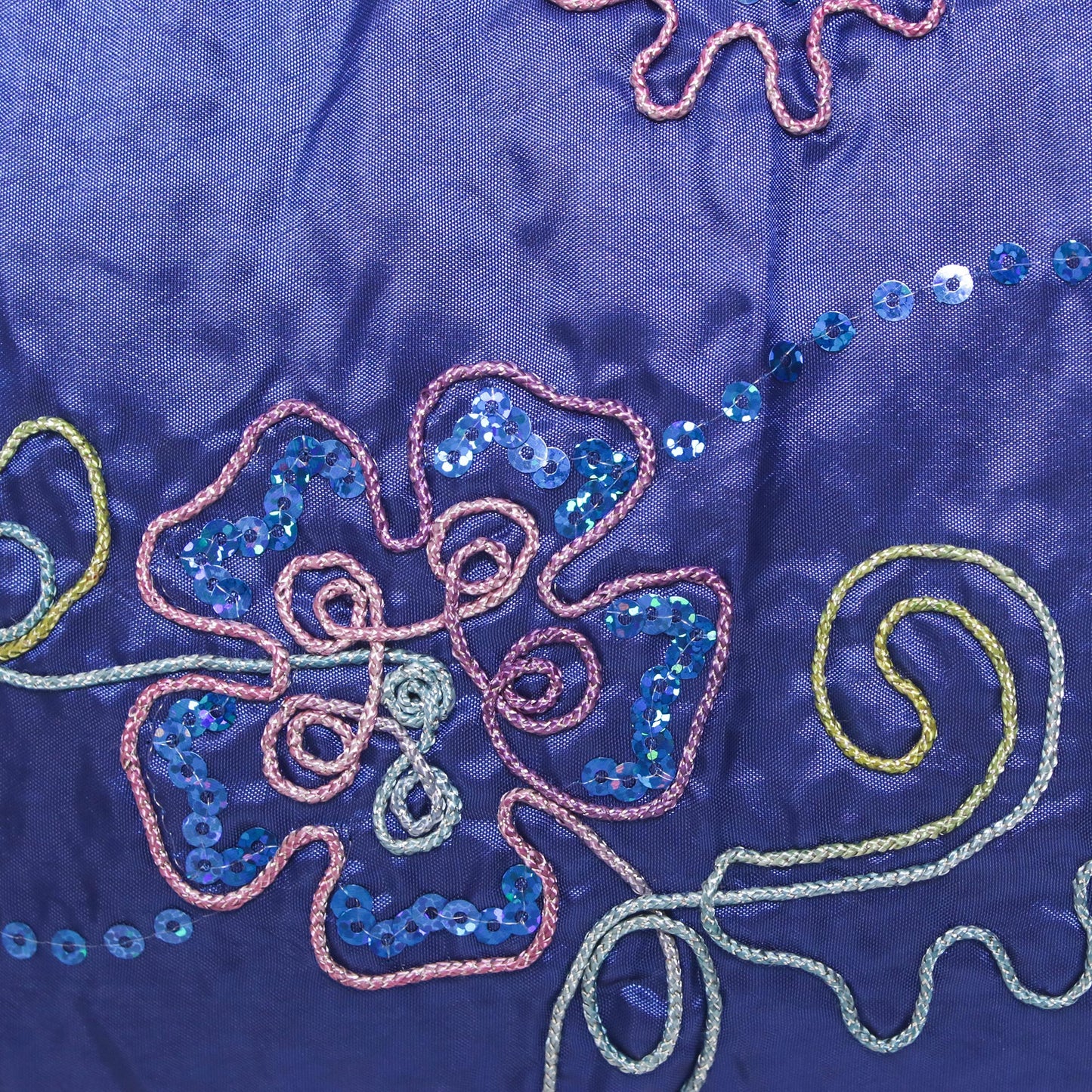 Glittering Blue Flower Black and Blue Cotton with Floral Pattern Shoulder Bag