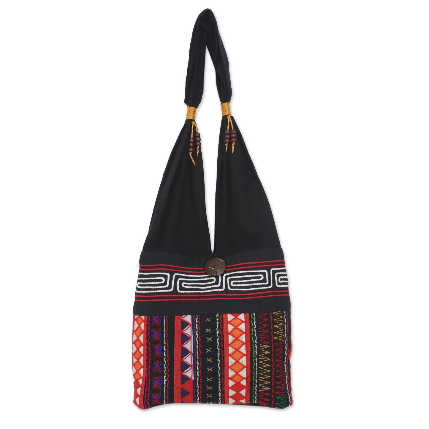 Ideal Thai Thai Multicolored Cotton Shoulder Bag with Geometric Motif