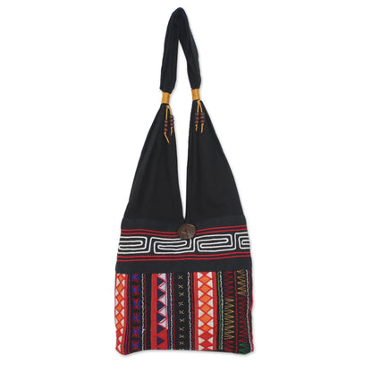 Ideal Thai Thai Multicolored Cotton Shoulder Bag with Geometric Motif