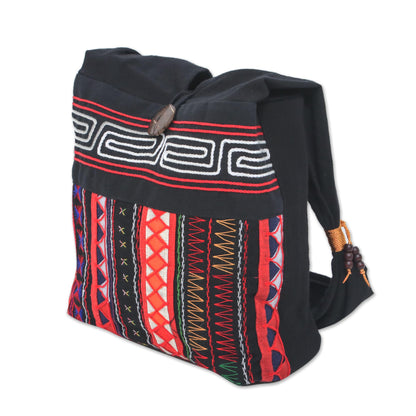 Ideal Thai Thai Multicolored Cotton Shoulder Bag with Geometric Motif