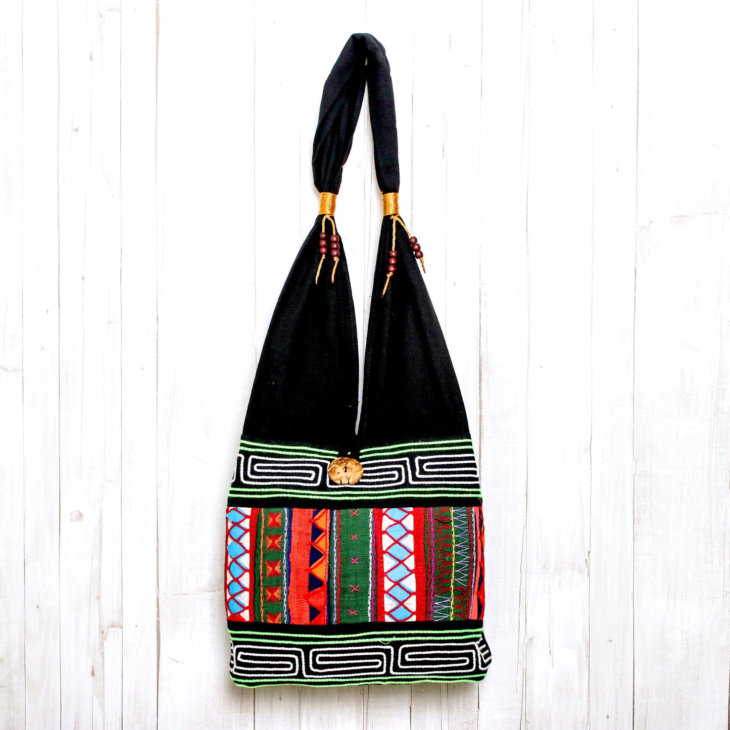 Ardent Thai Thai Multicolored Cotton Shoulder Bag with Geometric Motif