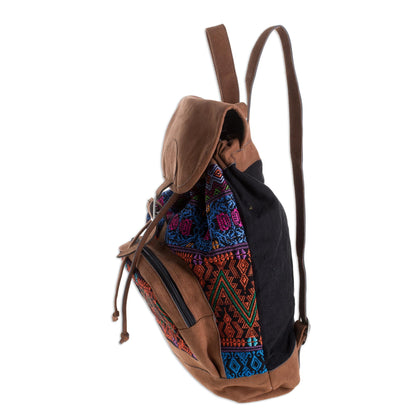 Multicolored Night Handwoven Multicolored Cotton Backpack from Guatemala