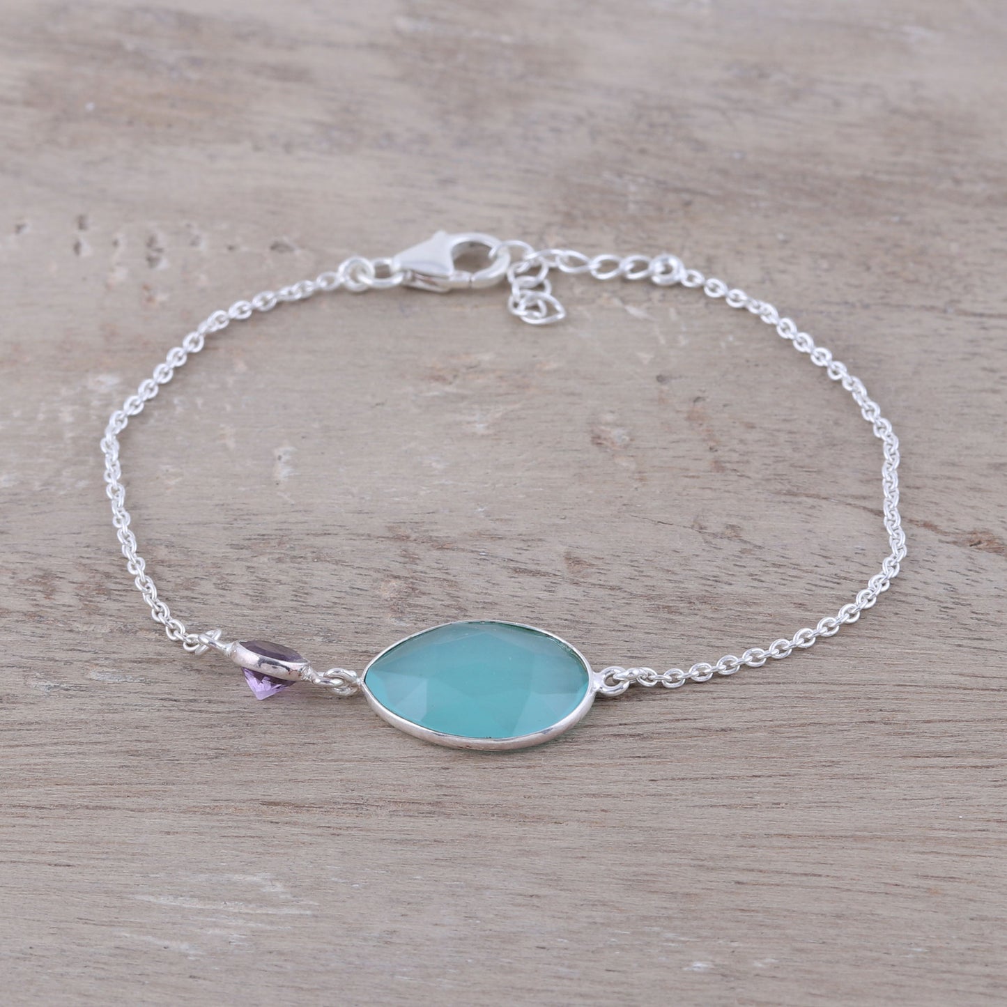 Crystal Shimmer Sterling Silver Chalcedony and Amethyst Pendant Bracelet